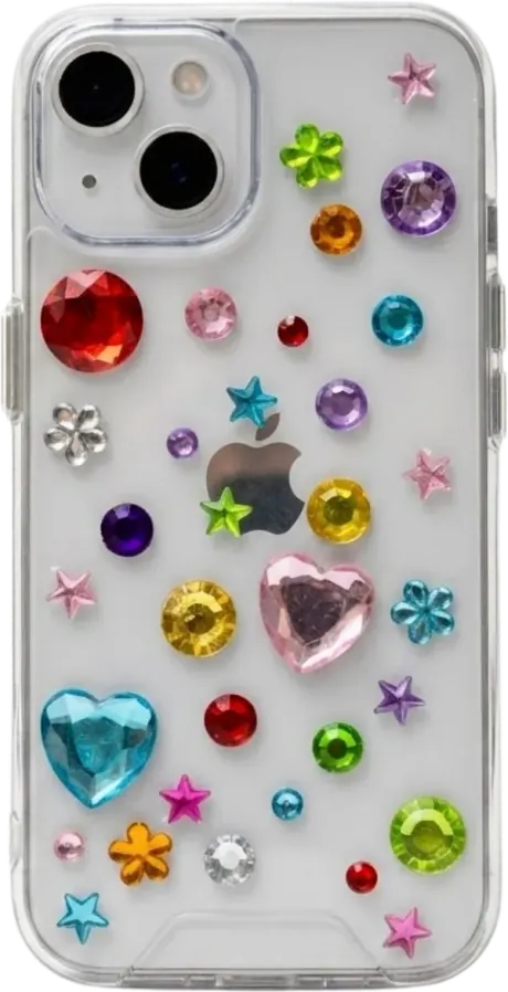 Funda transparente cubierta de gemas de colores